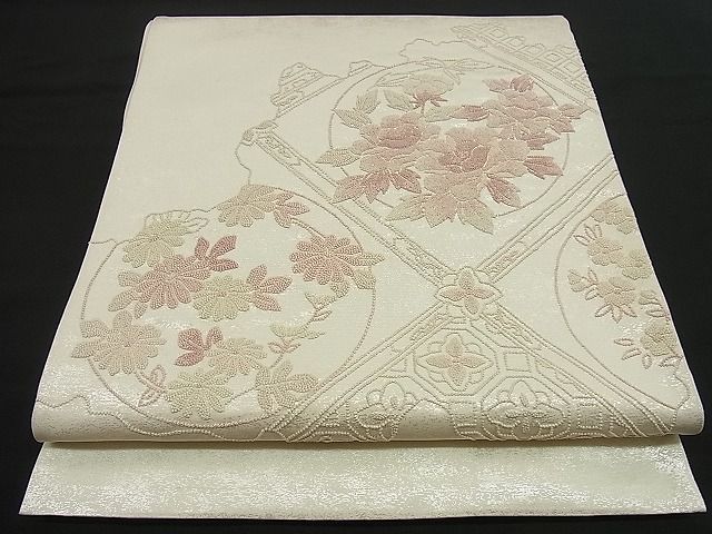 着物屋ほのか□六通太鼓柄袋帯 総刺繍 相良刺繍 草花菱天井