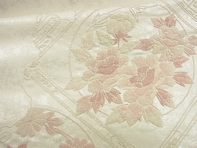 着物屋ほのか□六通太鼓柄袋帯 総刺繍 相良刺繍 草花菱天井