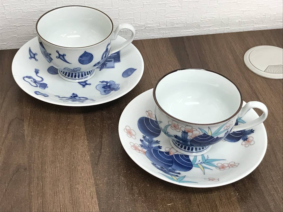 H683 品 鍋島焼 龍仙窯 市川龍男作 珈琲碗皿 2客 C&S コーヒーカップ