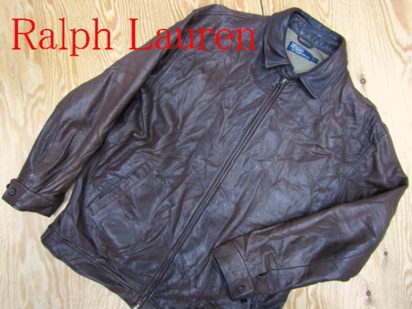 ★ラルフローレン RalphLauren★ワンポイントポニー 羊革ラムスキン レザージップジャケット メンズ★R50423074A