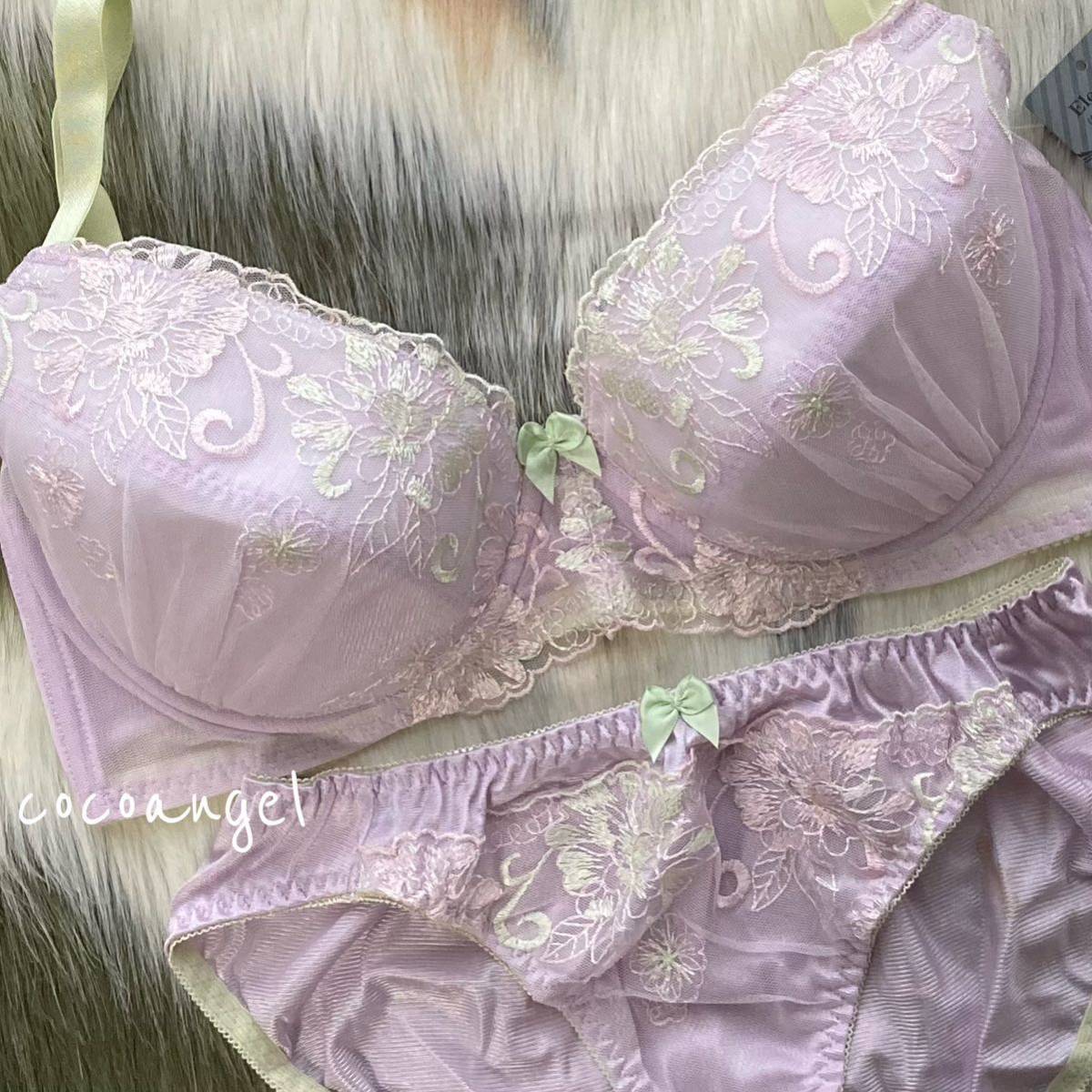 A70M パープル系 上下セット タグ付き ブラ&ショーツセット ブラジャー ショーツ パッド付き 花柄 刺繍 刺繍 Aカップ(70)|売買さ ...