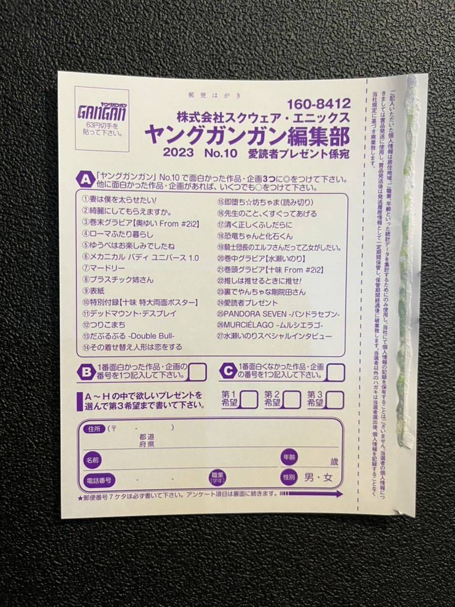 ☆ヤングガンガン No.10 愛読者プレゼント応募ハガキ 十味・奥 ☆ヤングガンガン No.10 愛読者プレゼント応募ハガキ 十味・奥