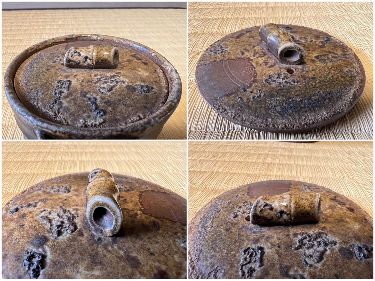備前焼宝瓶 田中陶山造】備前竹節形竹摘手宝瓶 『備前 陶山』在銘 田中 
