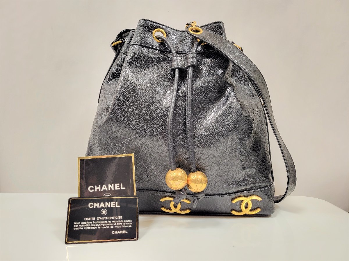 ☆CHANEL シャネル キャビアスキン トリプルココマーク チェーン 