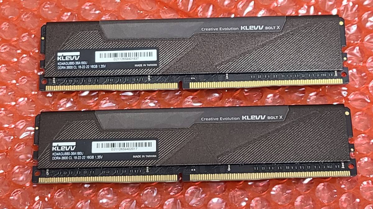 【中古】DDR4-3600 KLEVV KD4AGU880-36A180U　16GBx2枚組　合計32GB