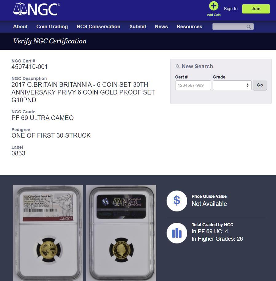 NGC PF69UC】 2017 イギリス ブリタニア 30周年記念 金貨 1円スタート