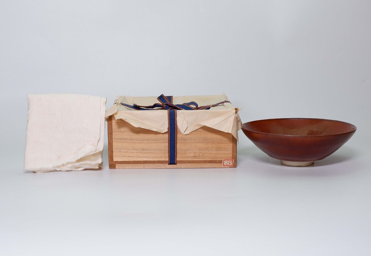 慶應◇人間国宝【清水卯一】作 柿天目釉茶碗 共箱付 工芸品 陶芸