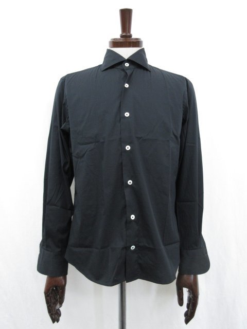 超美品【ジャンネット GIANNETTO】vinci FIT ワイドカラー ブロード 長袖シャツ イタリア製 (メンズ)size39 ブラック ◎5MK0404◎