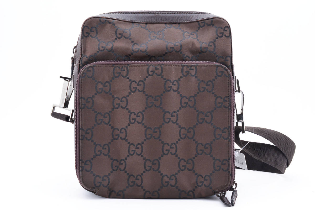 1円 GUCCI グッチ GGナイロン レザー ショルダーバッグ 斜めかけ 