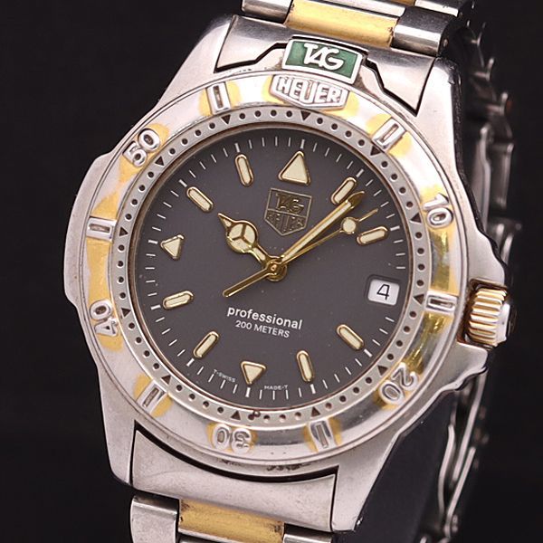 1円 稼働 良品 コマ3付 タグホイヤー QZ WF1122-KO プロフェッショナル200M デイト ラウンド 黒文字盤 メンズ腕時計 5105100YSD