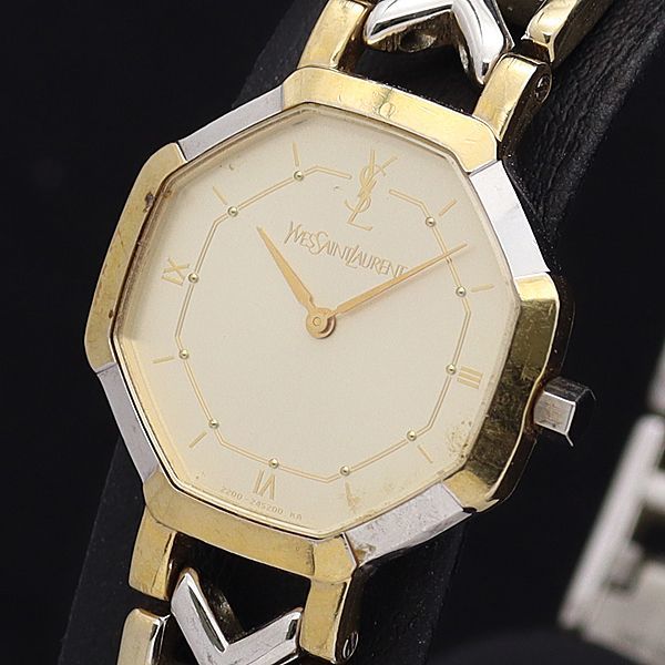 1円 イヴサンローラン QZ 2200-241762 ゴールド文字盤 オクタゴン コンビ レディース腕時計 2000000IKE