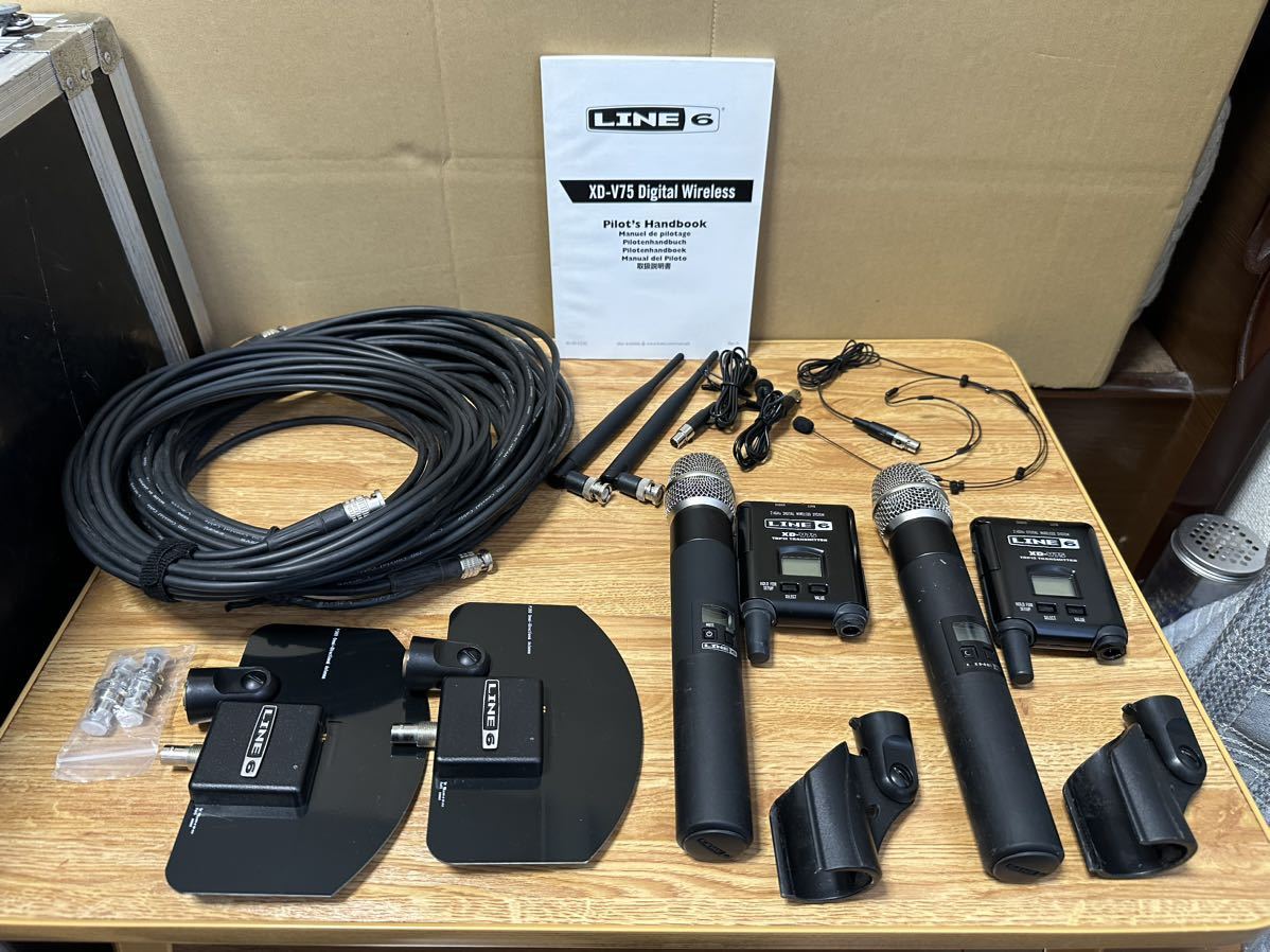 LINE6 XD-V75 ワイヤレスマイク2台セット マイク・ベルトパック・ピンマイク各2セットずつ、ヘッドセット1個、他アンテナなど_2
