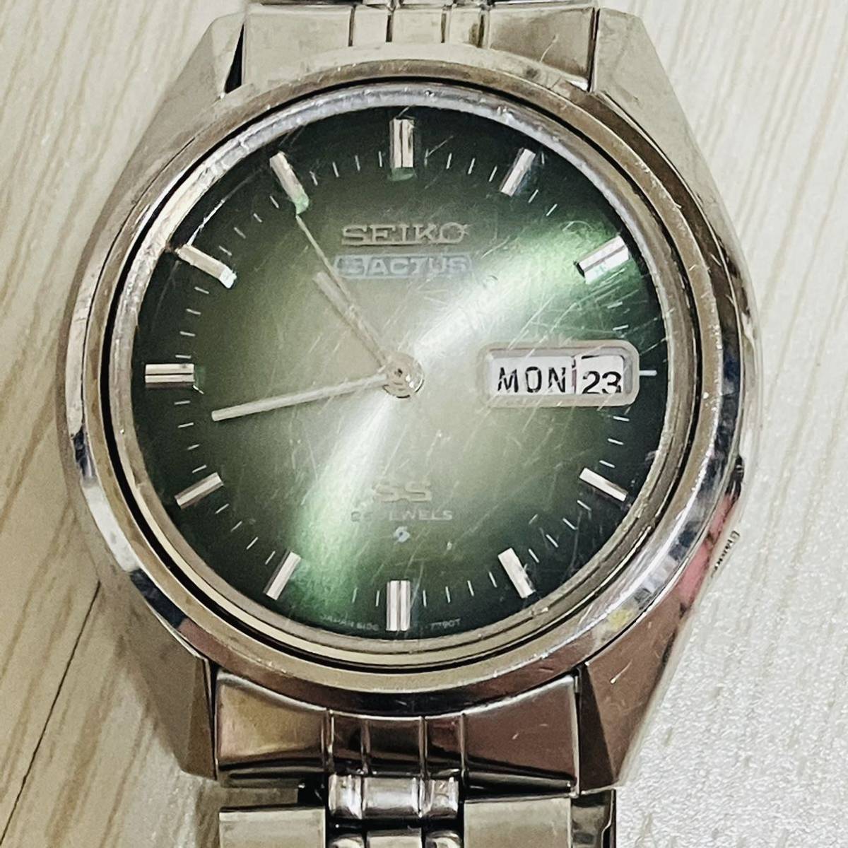 1円〜 SEIKO 5 ACTUS SS 23石6106-7510グリーン文字盤 デイデイト メンズ