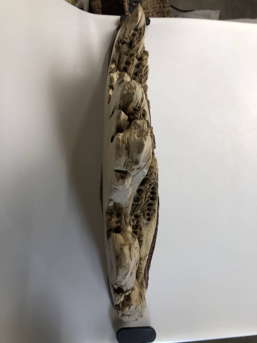 IZ0078 中国石彫刻置物 細密楼閣山水彫刻 寿山石か 中国古玩 中国古美術