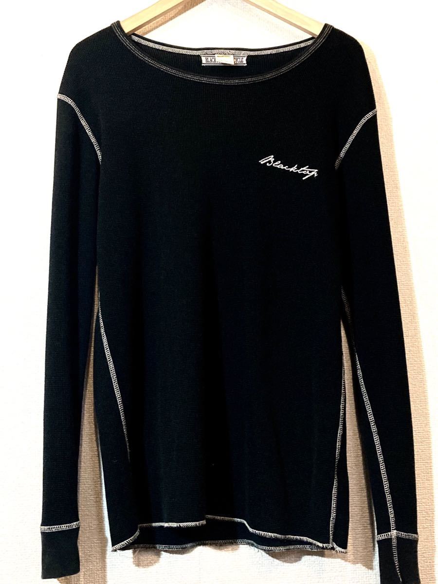 BLACKTOP MOTORCYCLE×RUSSELL！ロングTシャツ！ワッフル！刺繍！ステッチ！ブラックトップモーターサイクル バックボーン 定価12，000円 黒