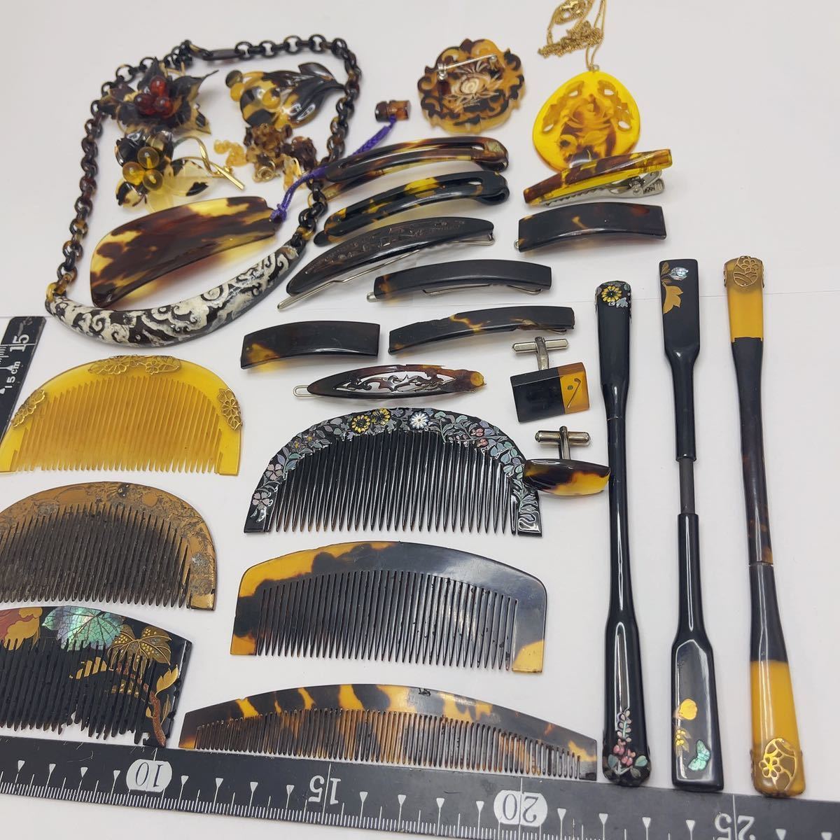 螺鈿 蒔絵 在銘 櫛 かんざし セット #567