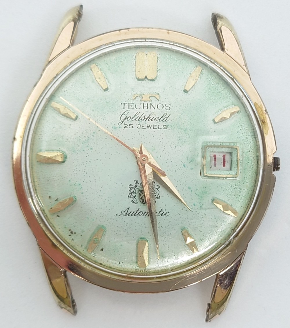 R1-109】 TECHNOS goldshield 25JEWELS メンズ 腕時計 デイトAUTOMATIC  