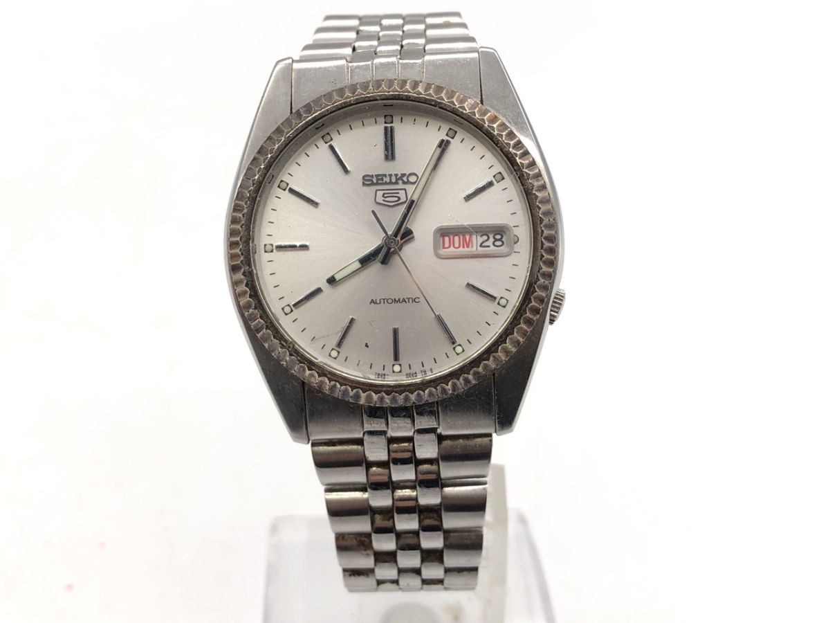 0501-543S⑤20258　腕時計 SEIKO 5 セイコー ファイブ 7S26-0500 メンズ デイデイト 裏スケ シルバー文字盤 自動巻き