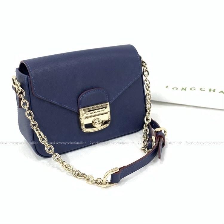 LONGCHAMP ロンシャン ル・プリアージュ エリタージュ チェーンショルダー ミニ バッグ レザー ブルー
