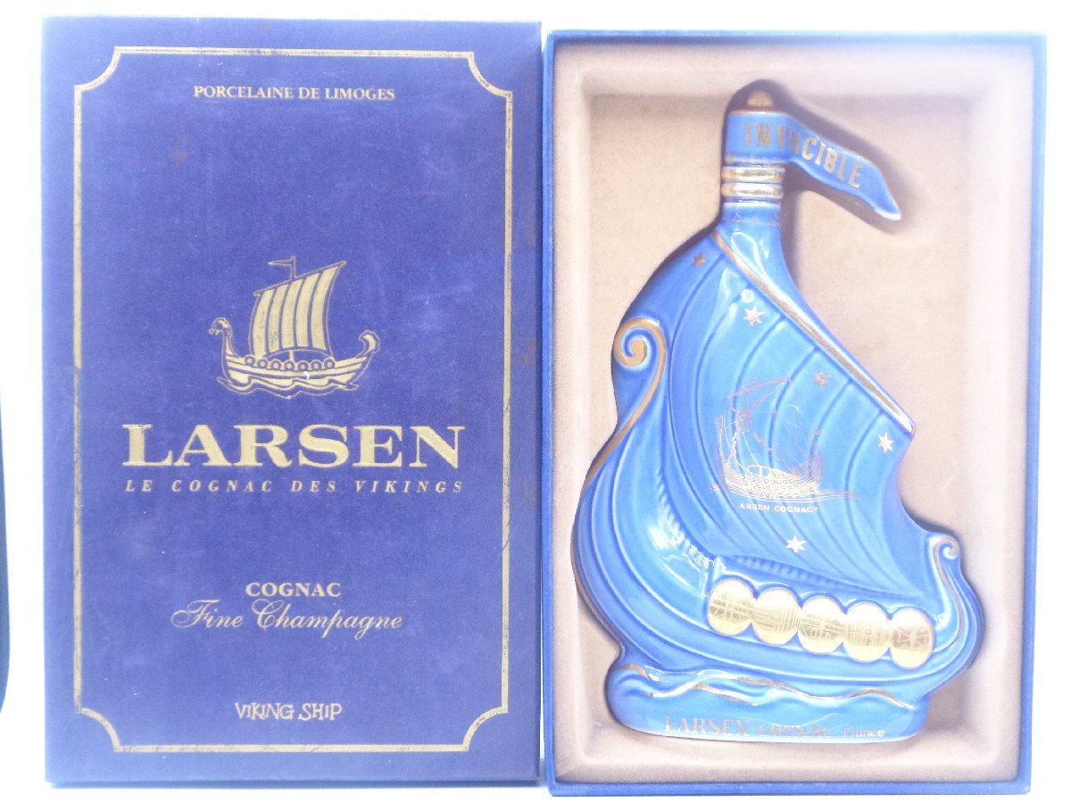 LARSEN VIKING SHIP ラーセン バイキングシップ ブルー 青 陶器ボトル コニャック ブランデー 箱入 未開封 古酒 X206029