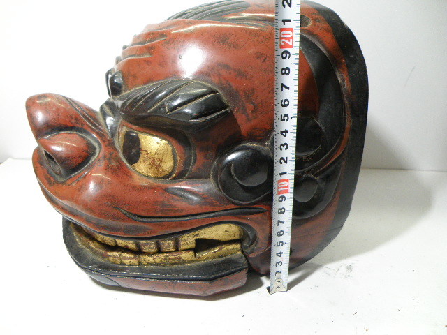 .獅子舞　獅子頭　お正月　木彫　魔除け　祭　置物　古美術　神楽 木製 木彫 大ぶり】獅子舞 獅子頭 木彫 魔除け 祭 置物 古美術 神楽｜Yahoo