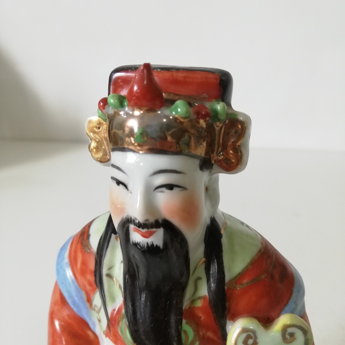 中国美術 中国古玩 景徳鎮 福祿寿 色絵陶人形 高さ22cm [置物 陶器人形 