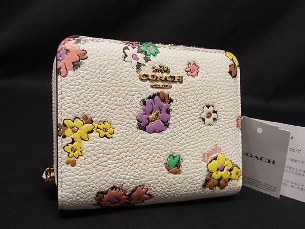 1円 COACH コーチ C4189 レザー フラワー 花柄 二つ折り 財布 