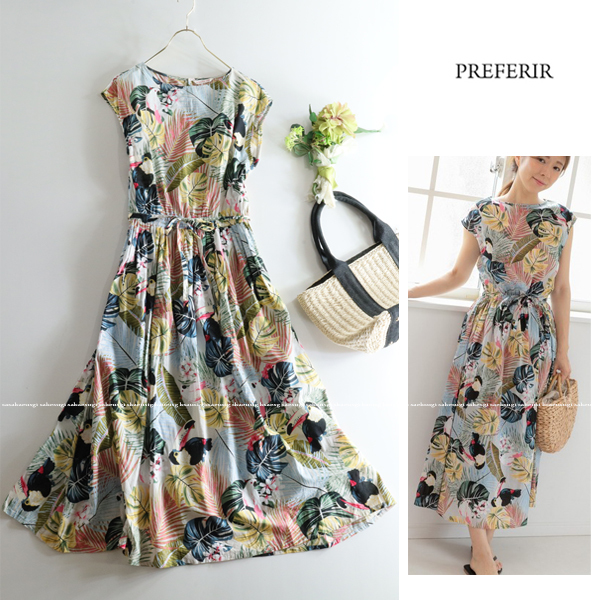 PREFERIR プレフェリール★夏に♪トロピカルプリントロング丈ワンピース