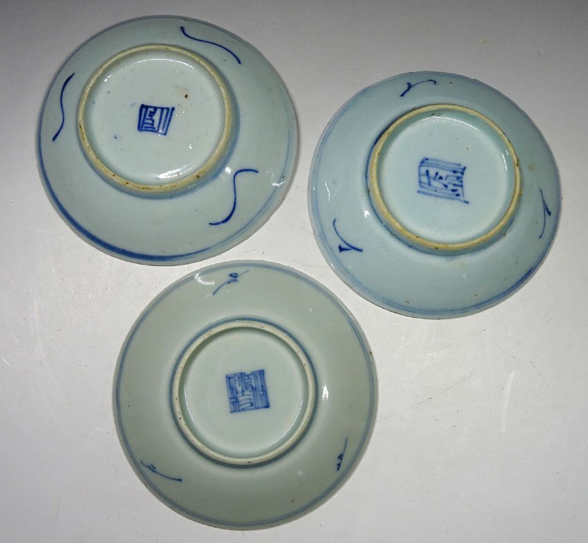 緑屋fc□ 中国古玩 新渡 染付 小皿 3枚 唐物 時代物