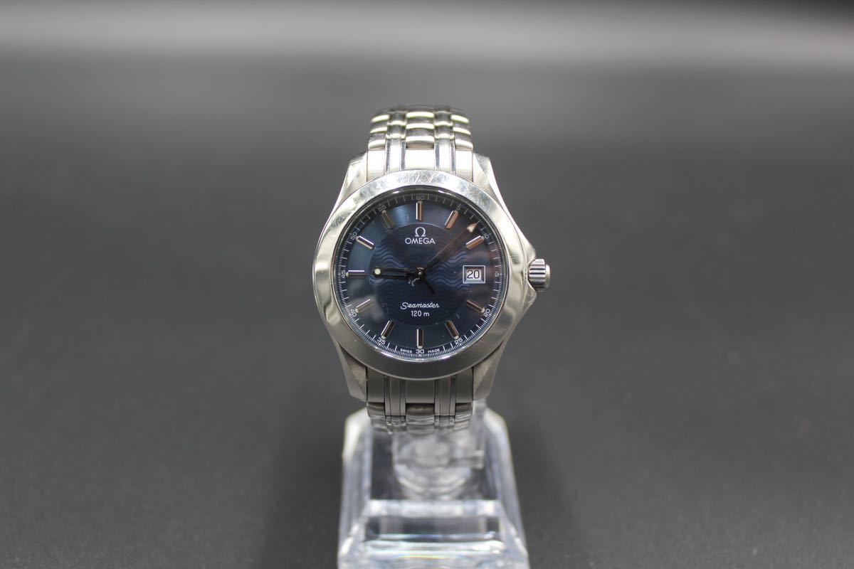 美品稼働品 オメガ シーマスター120M ブルー クォーツ メンズ デイト SS OMEGA オメガ シーマスター120M 青文字盤 QZ 稼働品 電池交換済み