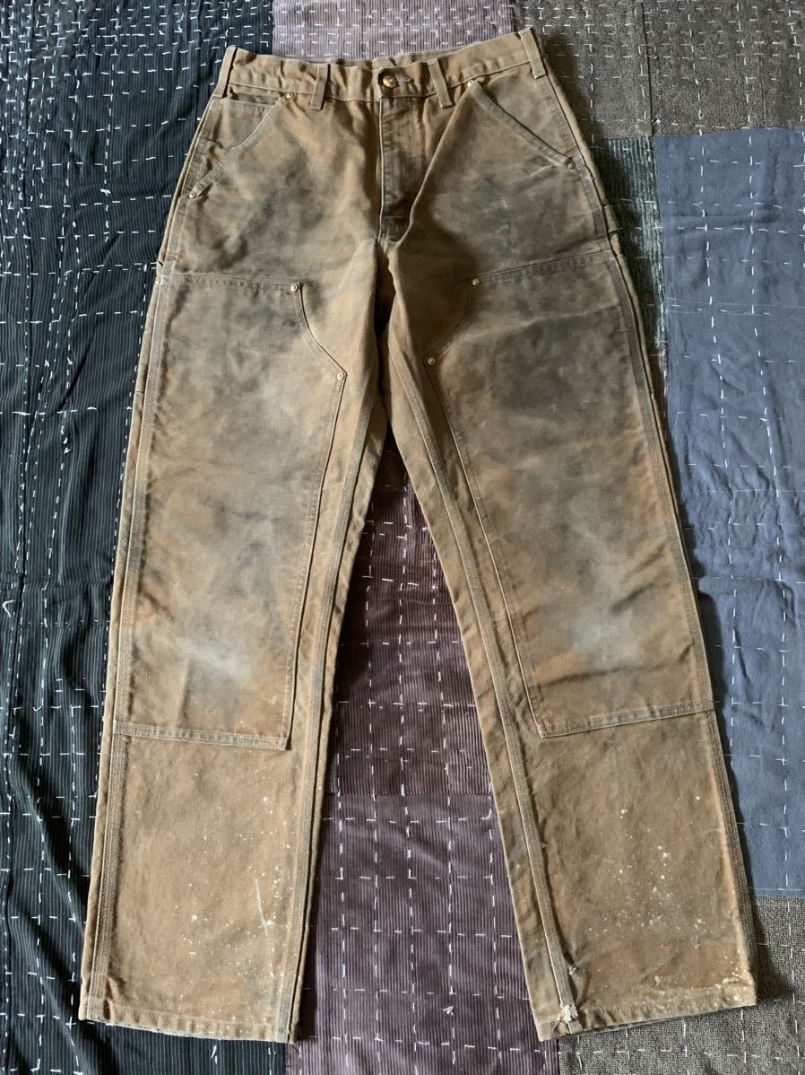 雰囲気抜群 90s W30 L32 carhartt ブラウン ダック ダブルニー ペインター パンツ アメリカ製 USA製 カーハート vintage ビンテージ