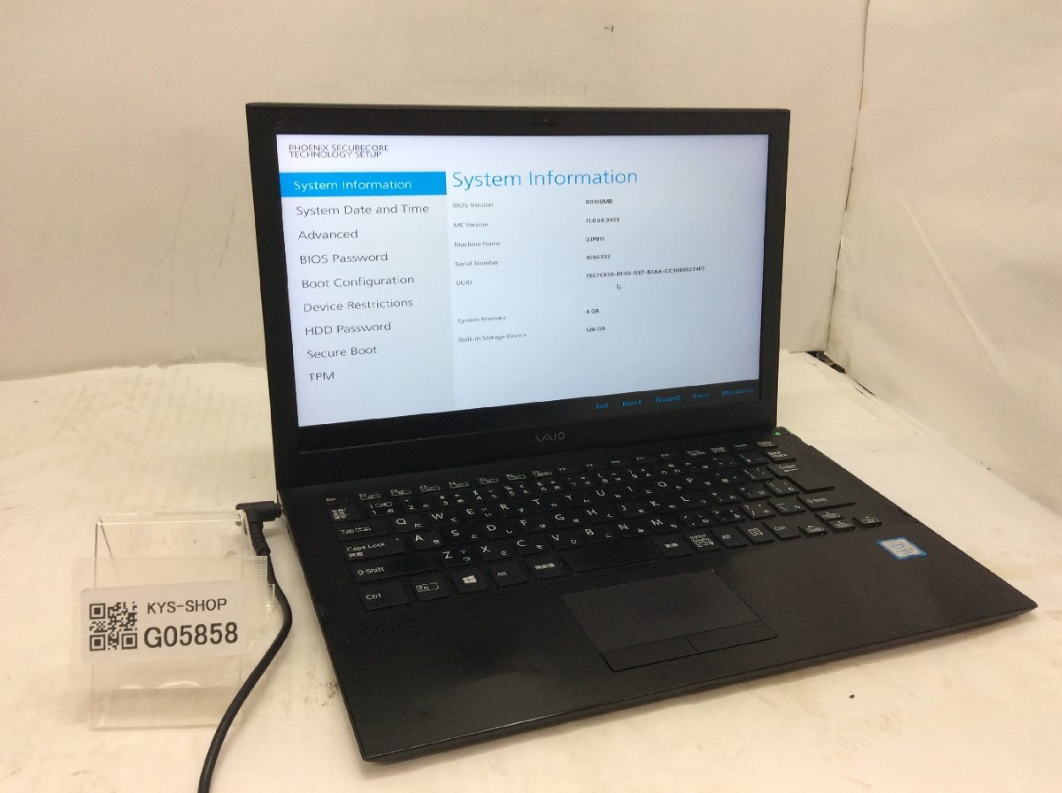 ジャンク/ VAIO VJPB11 Intel Core i3-6100U メモリ4.1GB SSD128.03GB 【G05858】
