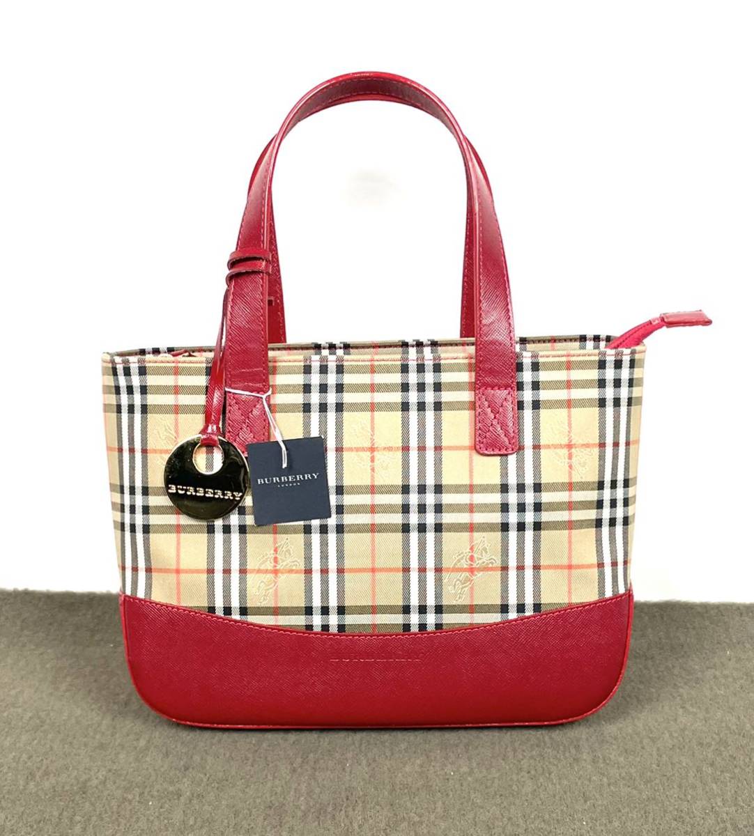 ○タグ付き BURBERRY ノバチェック シャドーホース 赤 ハンドバッグ