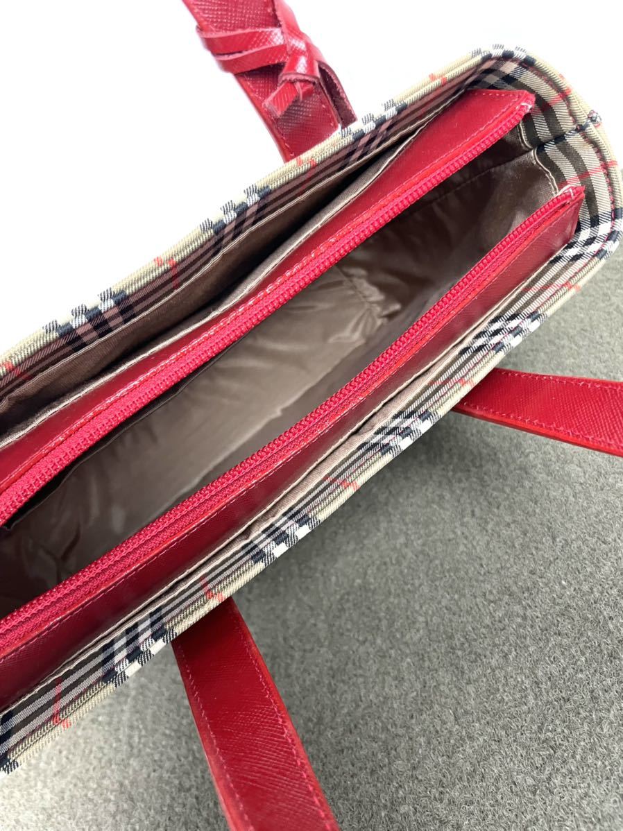 ○タグ付き BURBERRY ノバチェック シャドーホース 赤 ハンドバッグ