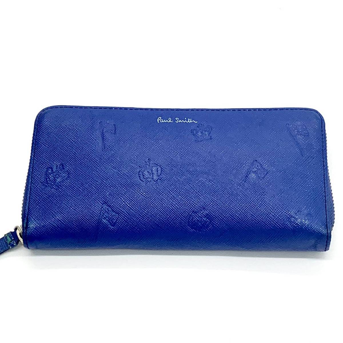 希少カラーブルー 美品】ポールスミス Paul Smith 長財布 ラウンド 