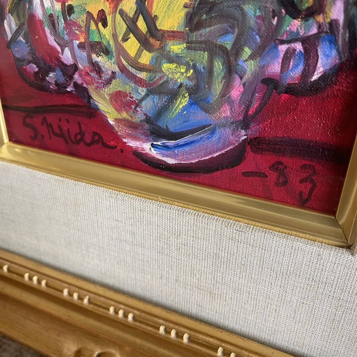 真作 一陽会 会員 新井田 捨策 作 「薔薇」 SM号 83年 額装 42cm