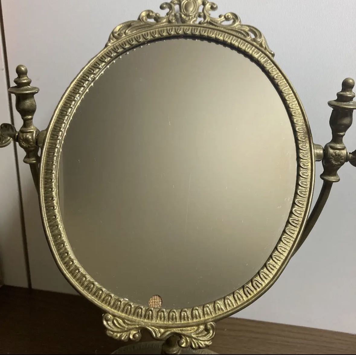 トップ アンティーク ヴィンテージミラー 鏡 真鍮製スタンド ミラー