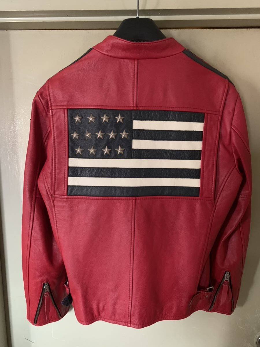 【美品 激レア 正規品】schott クラッシックレーサージャケット XLサイズ 赤 牛革 本革 100周年 純正スタッズ シングルライダース 上野商会