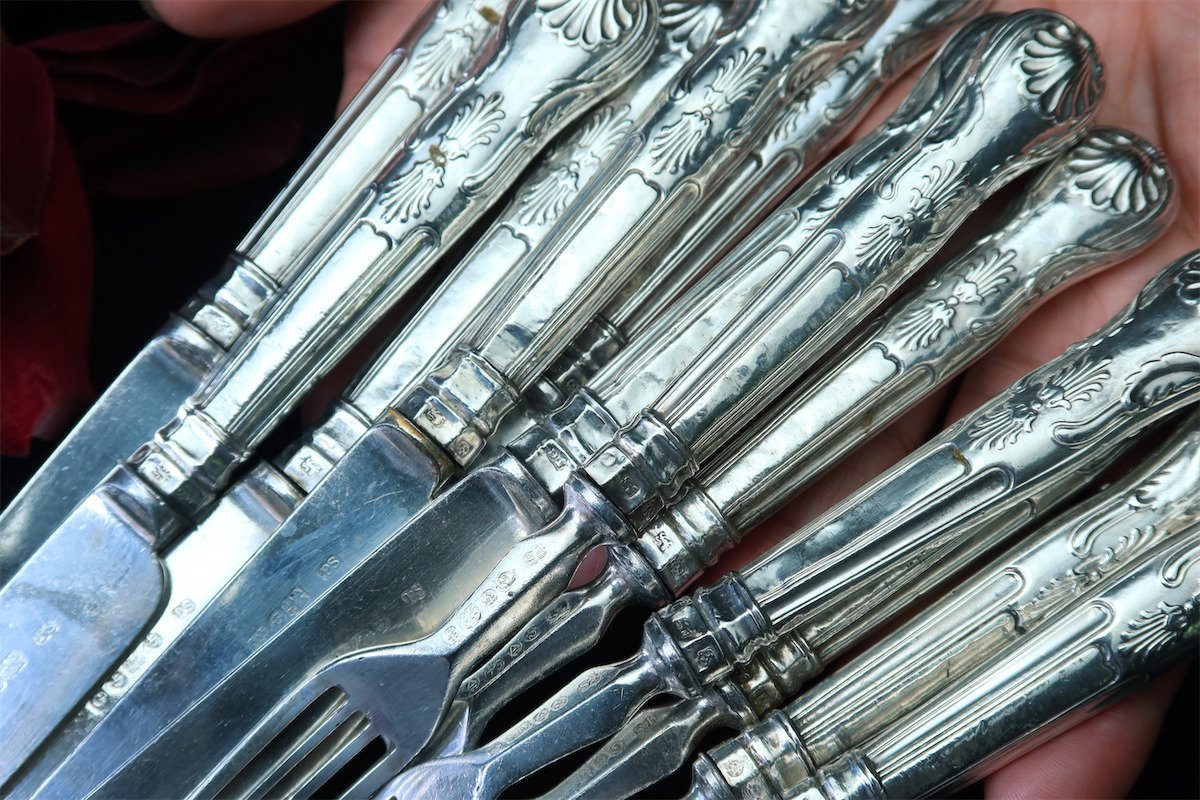 純銀持ち手の英国カトラリー12点　スターリングシルバー 純銀持ち手の英国カトラリー12点 スターリングシルバー 純銀持ち手の