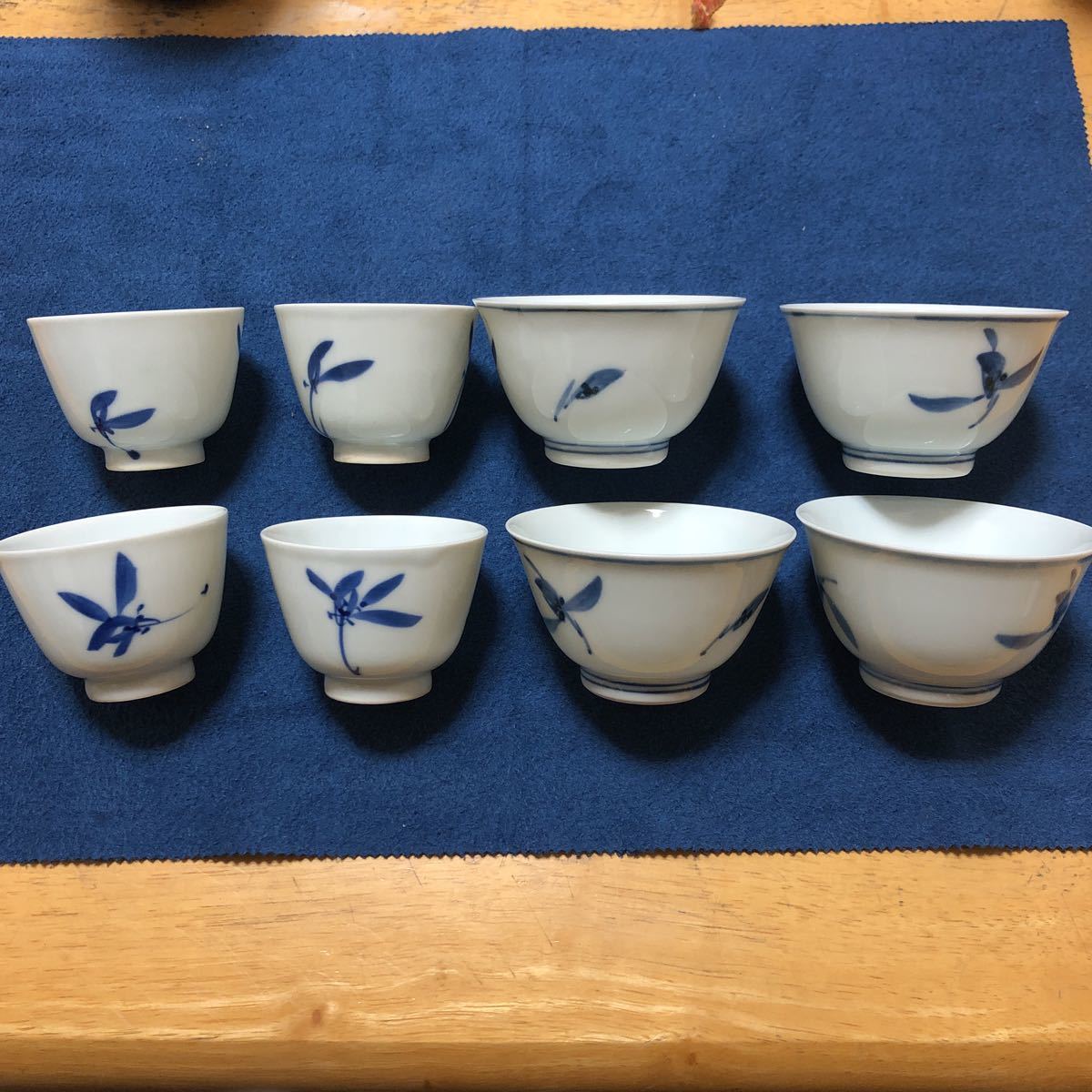 三浦竹軒 三世竹泉 平安清鳳 煎茶碗 各4 京焼 共箱 碗筒 青華 蘭花図 
