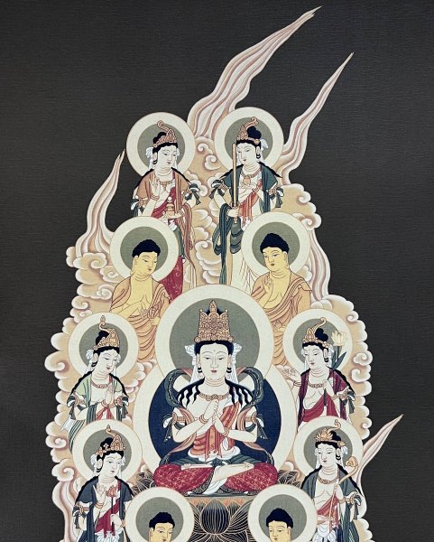 No3014 掛軸　仏教美術　金泥彩色　弘法大師像　紙本　無落款　合箱　送料無料 複製】無銘 無落款『十三仏 弘法大師像』掛軸 絹本 工芸 菩薩 仏画
