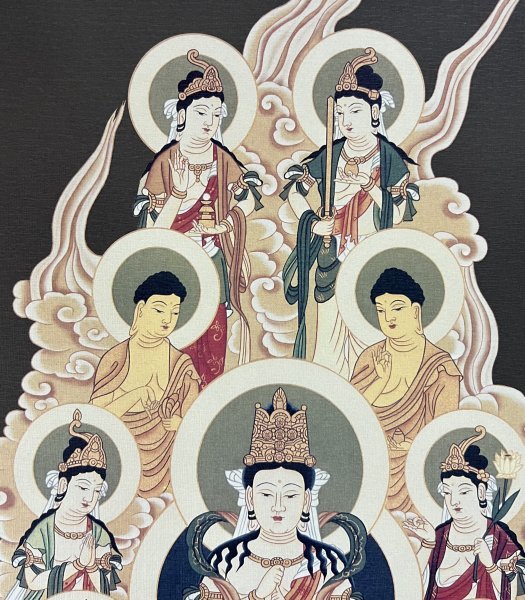 複製】無銘 無落款『十三仏 弘法大師像』掛軸 絹本 工芸 菩薩 仏画