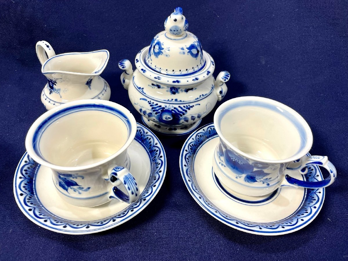 GZHEL/グジェリ陶器 ロシア製 ティーカップ&ソーサー シュガーポット  