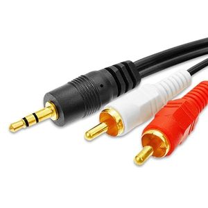 オーディオケーブル 2RCAピン(オス)- 3.5mmステレオミニ(オス) ブラック 金メ ッキ端子RC