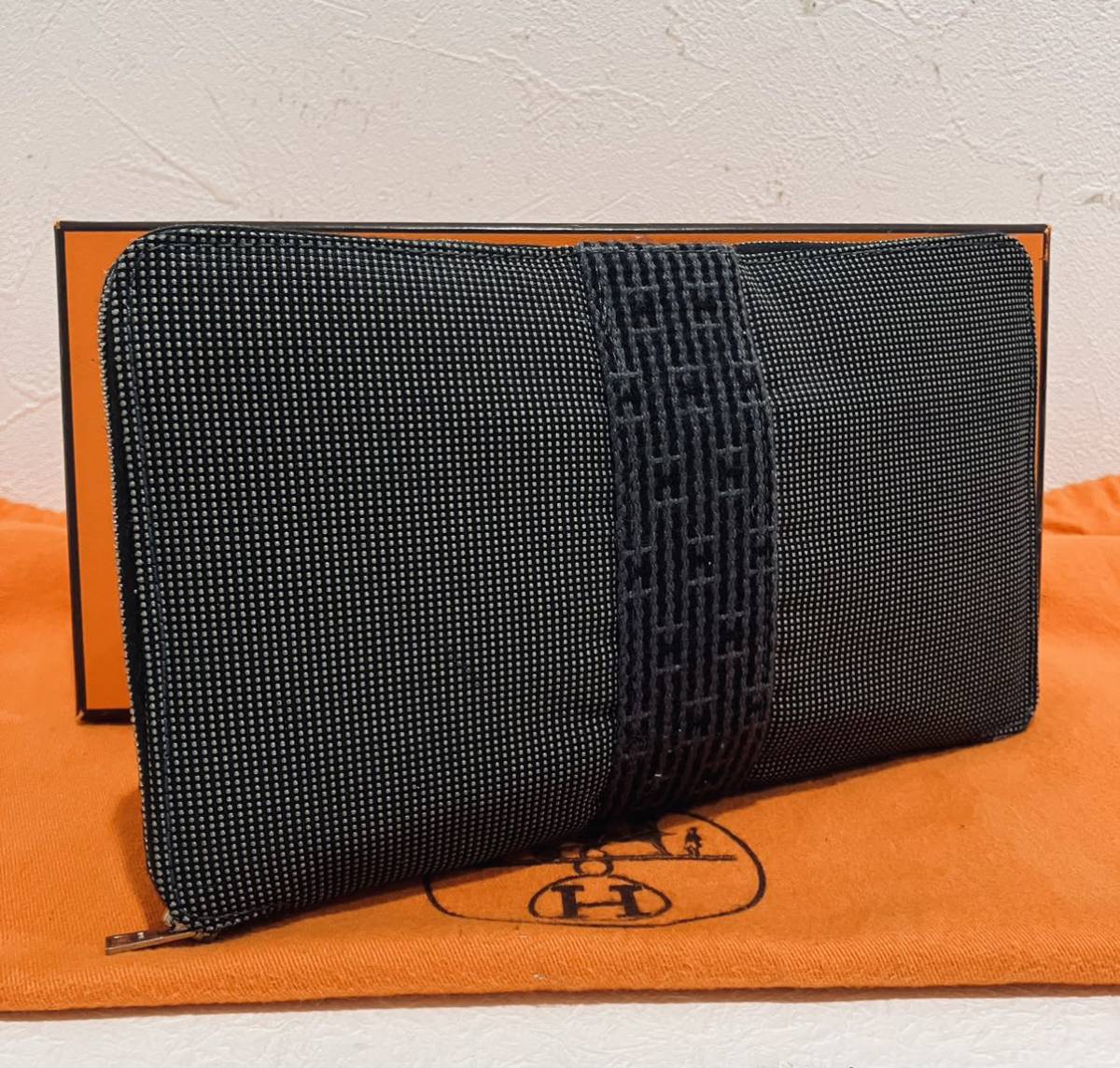 エルメス エールライン 長財布 HERMES パースGM ラウンドジップ グレー 