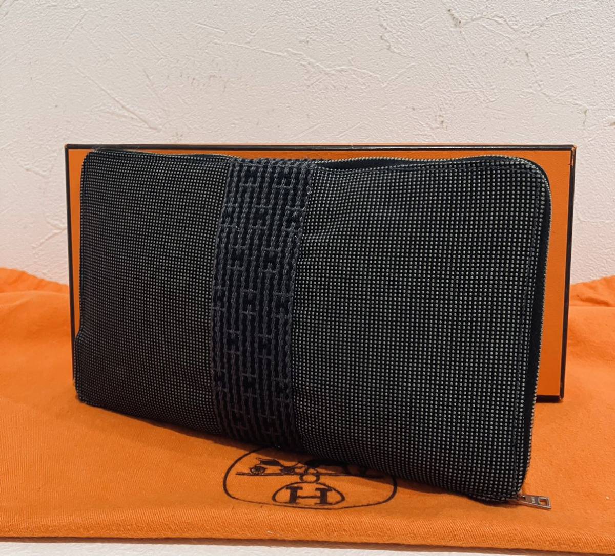エルメス エールライン 長財布 HERMES パースGM ラウンドジップ グレー 