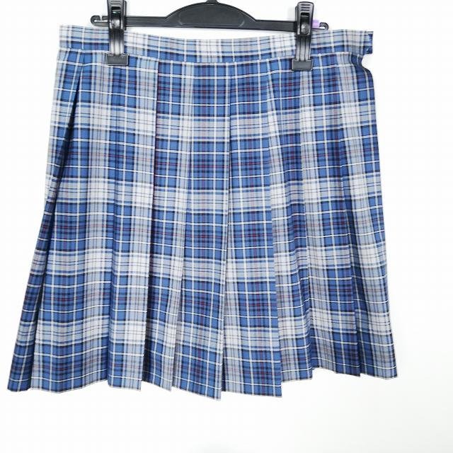 1円 スクールスカート 大きいサイズ 夏物 w75-丈51 チェック 中学 高校 プリーツ 学生服 制服 女子 中古 HK3673