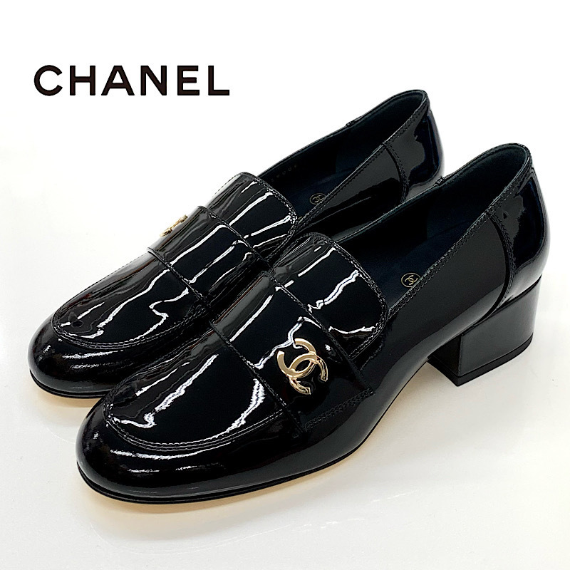 7165 シャネル パテント ココマーク ローファー ブラック