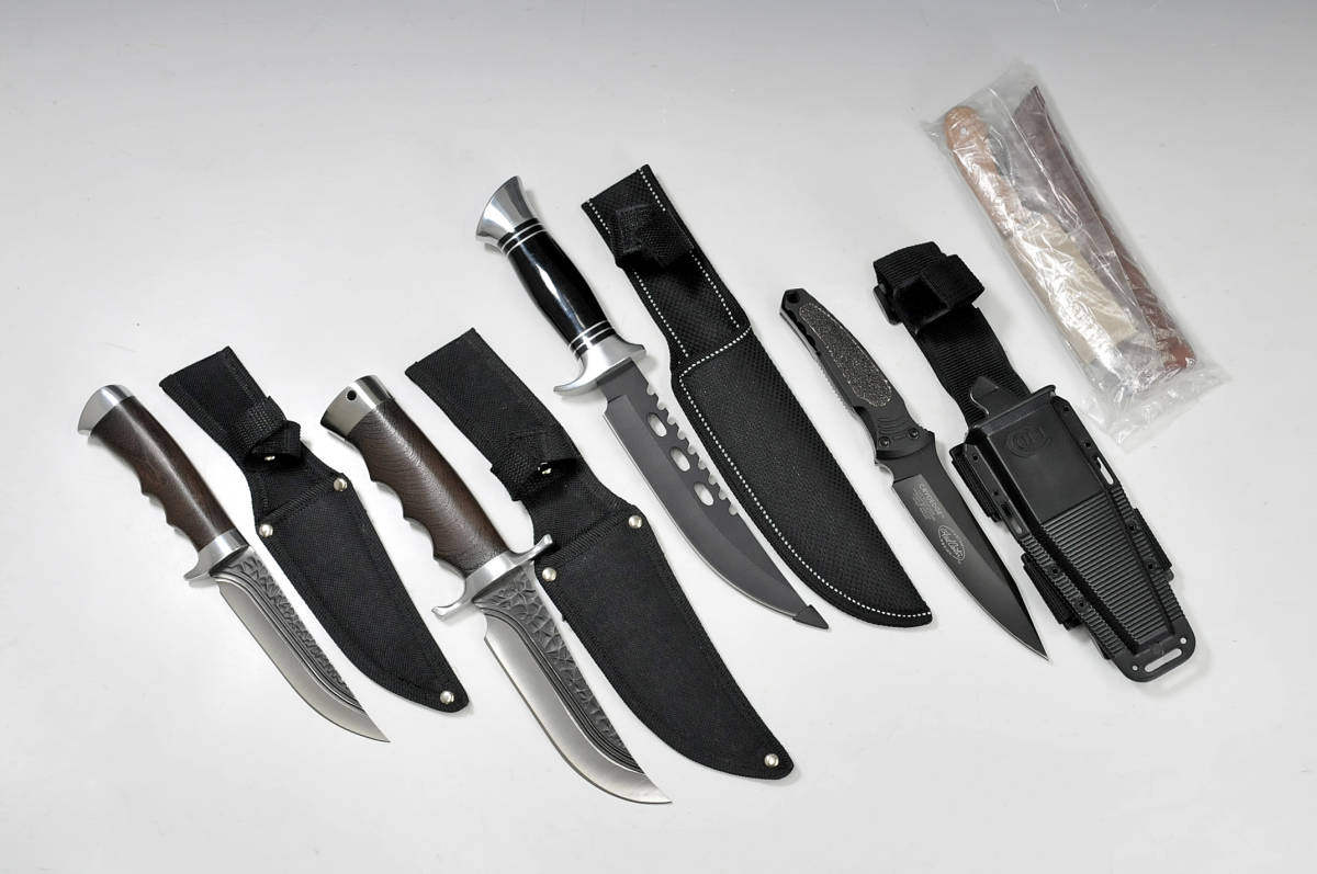 サバイバルナイフまとめ５点　鞘付　全長：約24.5～30cm　①　●　アウトドア＆サバイバルツール　2211088