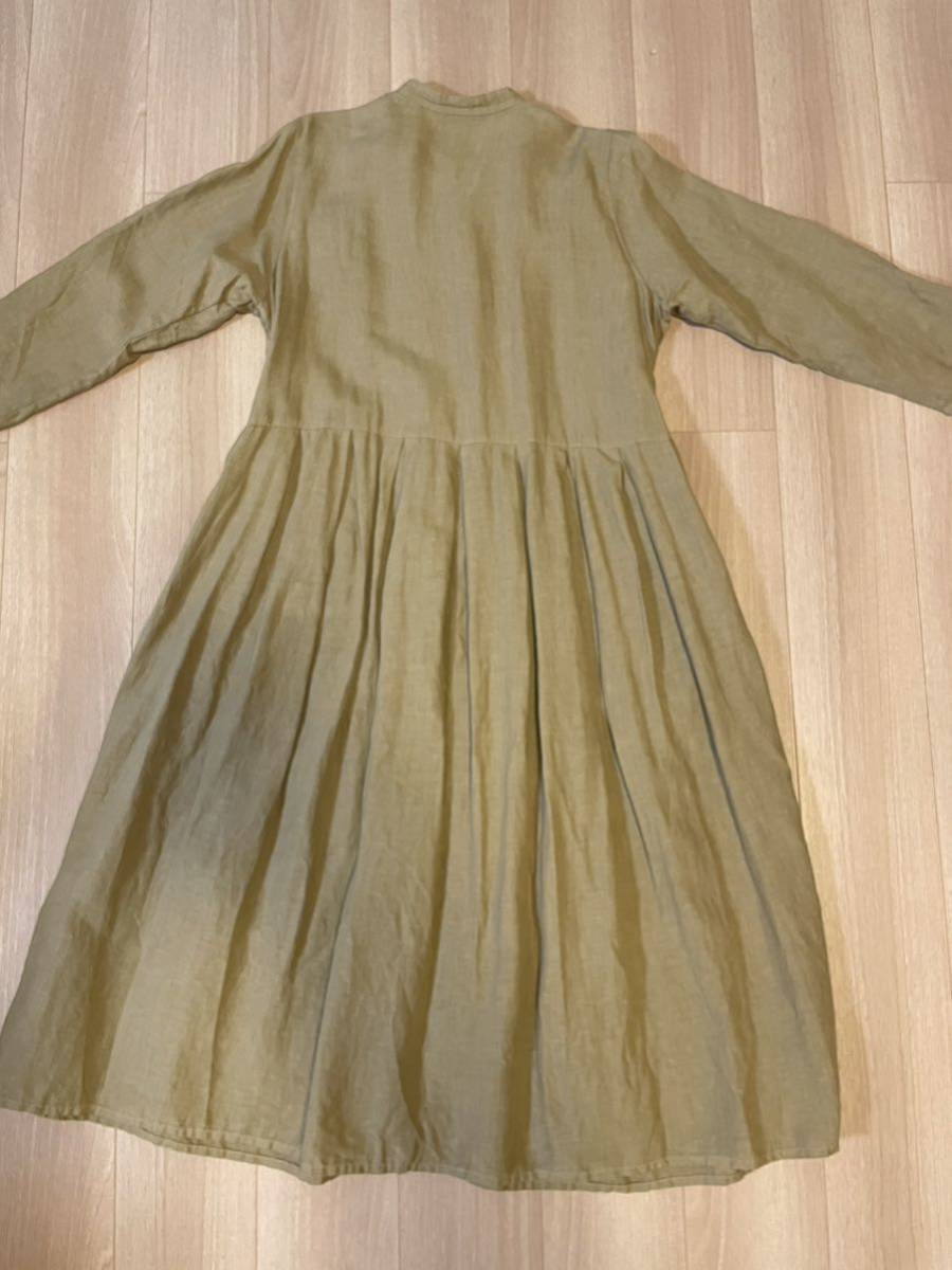 新品ネストローブ リネンテープ装飾スクエアネックワンピース 麻100